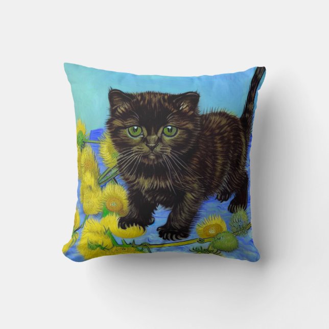 Van Gogh Style Cat mit Sonnenblumen Kissen (Vorderseite)