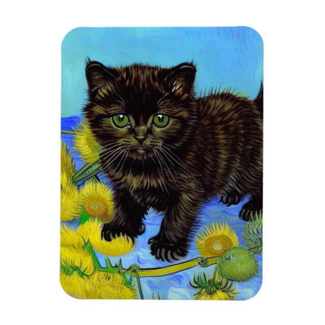 Van Gogh Style Cat mit Sonnenblumen Magnet (Vertikal)