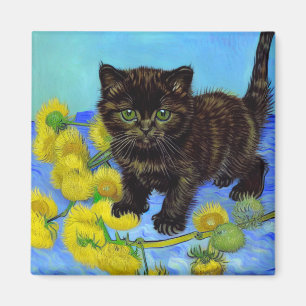 Van Gogh Style Cat mit Sonnenblumen Magnet