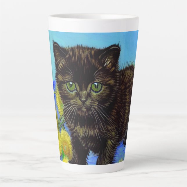 Van Gogh Style Cat mit Sonnenblumen Milchtasse (Vorderseite)