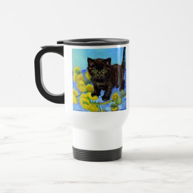 Van Gogh Style Cat mit Sonnenblumen Reisebecher (Links)