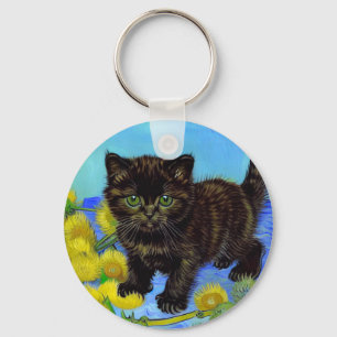 Van Gogh Style Cat mit Sonnenblumen Schlüsselanhänger