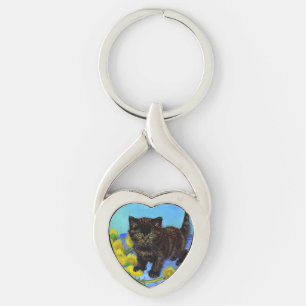 Van Gogh Style Cat mit Sonnenblumen Schlüsselanhänger
