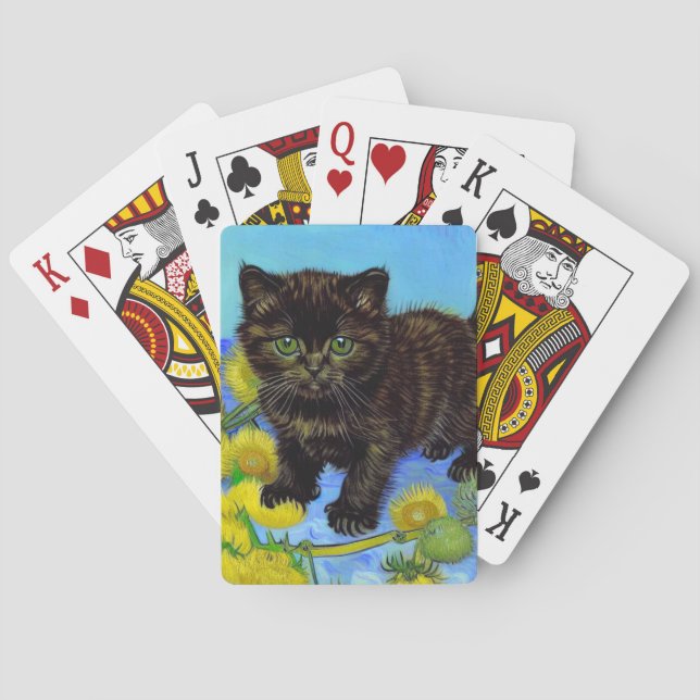Van Gogh Style Cat mit Sonnenblumen Spielkarten (Rückseite)