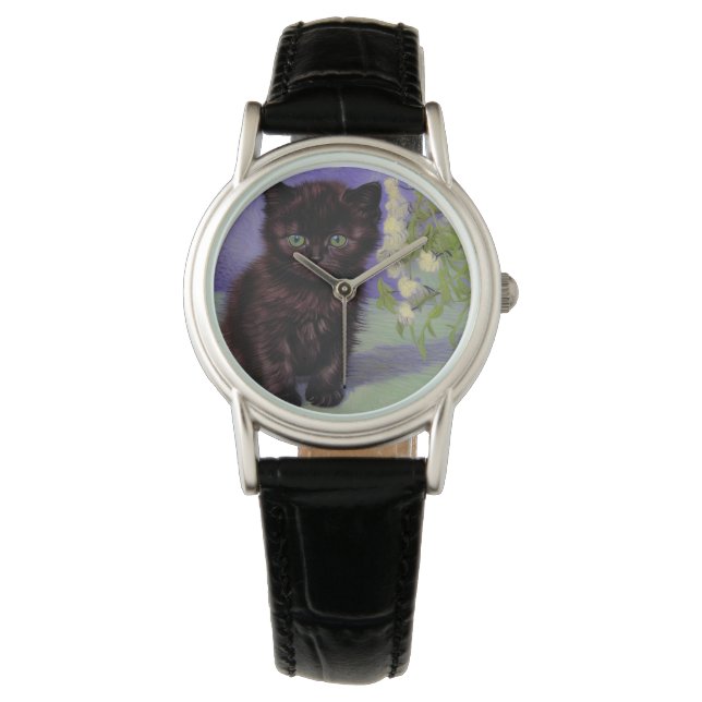 Van Gogh Style Cat mit weißen Blume Armbanduhr (Vorderseite)