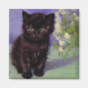 Van Gogh Style Cat mit weißen Blume Magnet