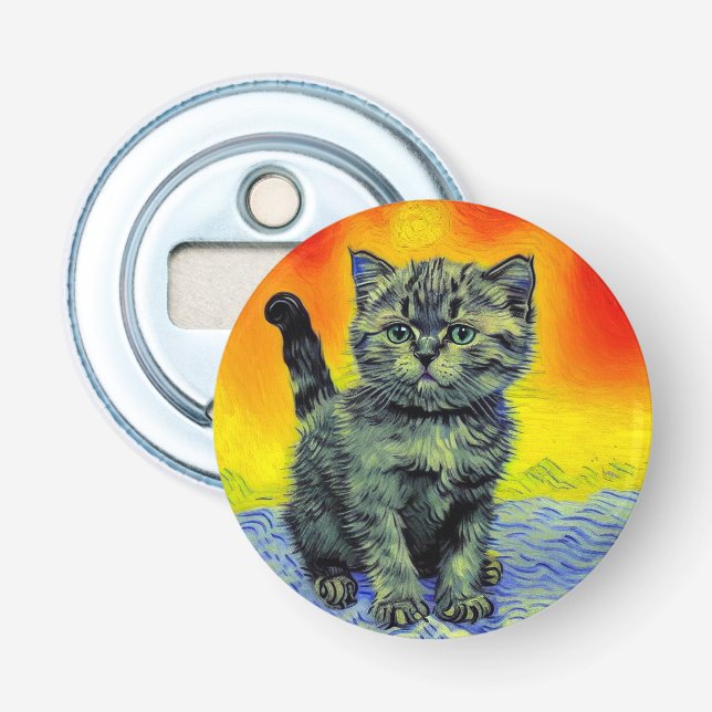 Van Gogh Style Cat Sunset Beach Flaschenöffner (Vorderseite)