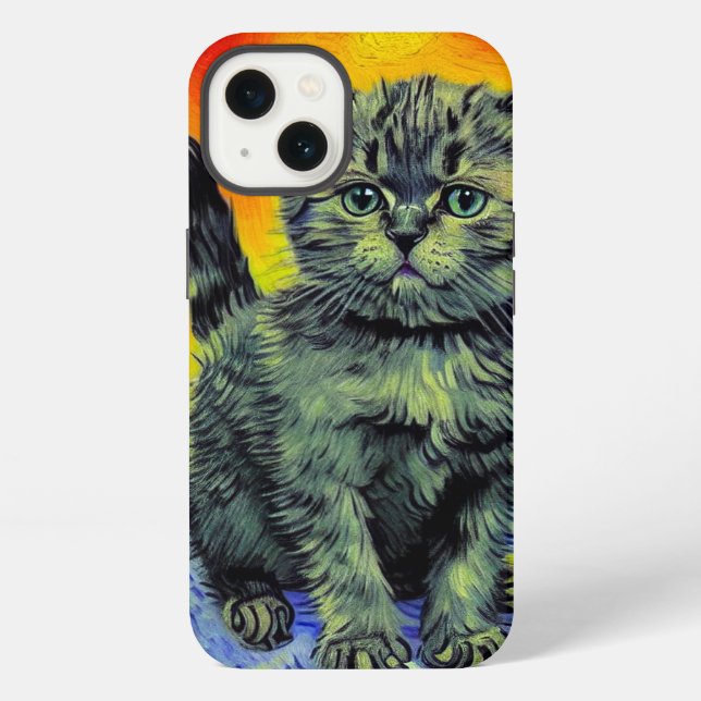 Van Gogh Style Cat Sunset Beach iPhone Hülle (Rückseite)