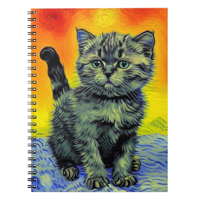 Van Gogh Style Cat Sunset Beach Notizblock (Vorderseite)