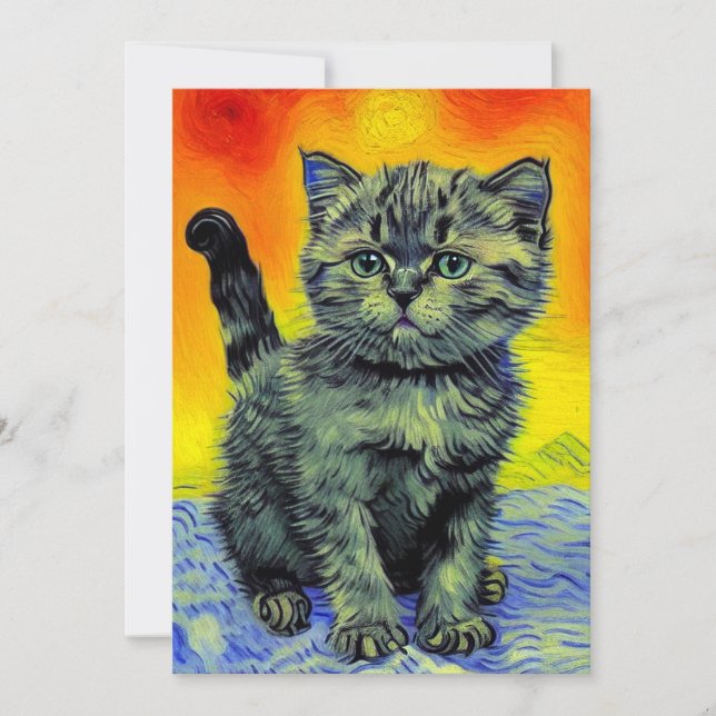 Van Gogh Style Cat Sunset Beach Save The Date (Vorderseite)