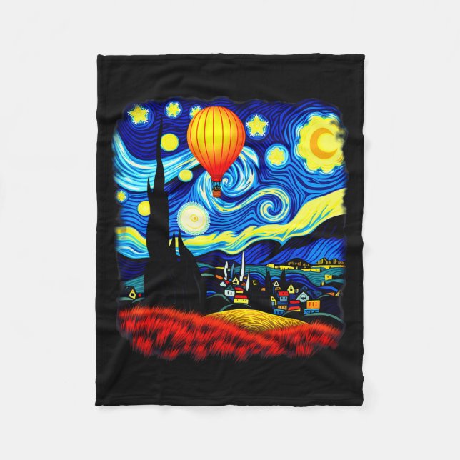 Van Gogh Style Hot Air Balloon Starry Night  Fleecedecke (Vorderseite)
