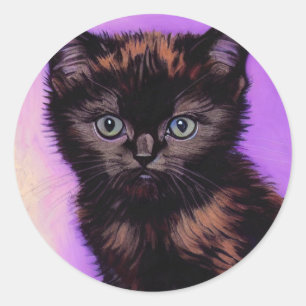 Van Gogh Style Lila Cat Runder Aufkleber