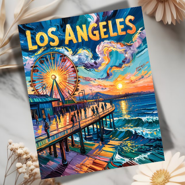 Van Gogh Style Los Angeles Pier Sunset Travel Postkarte (Von Creator hochgeladen)