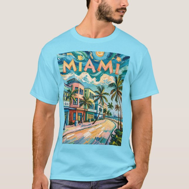 Van Gogh Style Miami Ocean Drive Farbvoller Strand T-Shirt (Vorderseite)