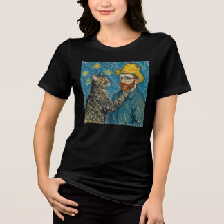 Van Gogh Style Portrait with Cat Tri-Blend Shirt