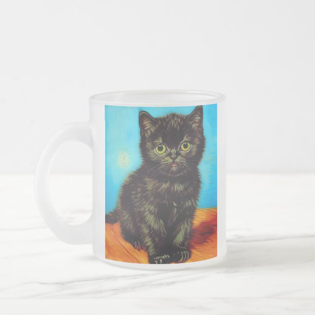 Van Gogh Style Pouting Kitten Mattglastasse (Links)