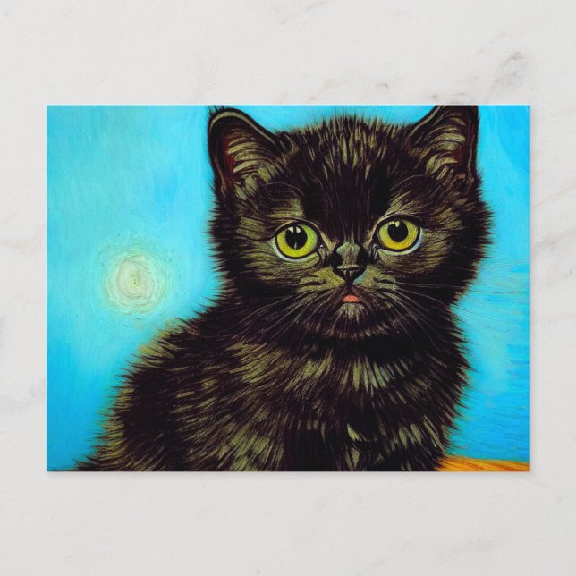 Van Gogh Style Pouting Kitten Postkarte (Vorderseite)