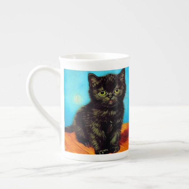 Van Gogh Style Pouting Kitten Prozellantasse (Links)