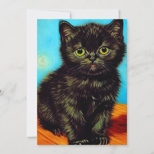 Van Gogh Style Pouting Kitten Save The Date (Vorderseite)