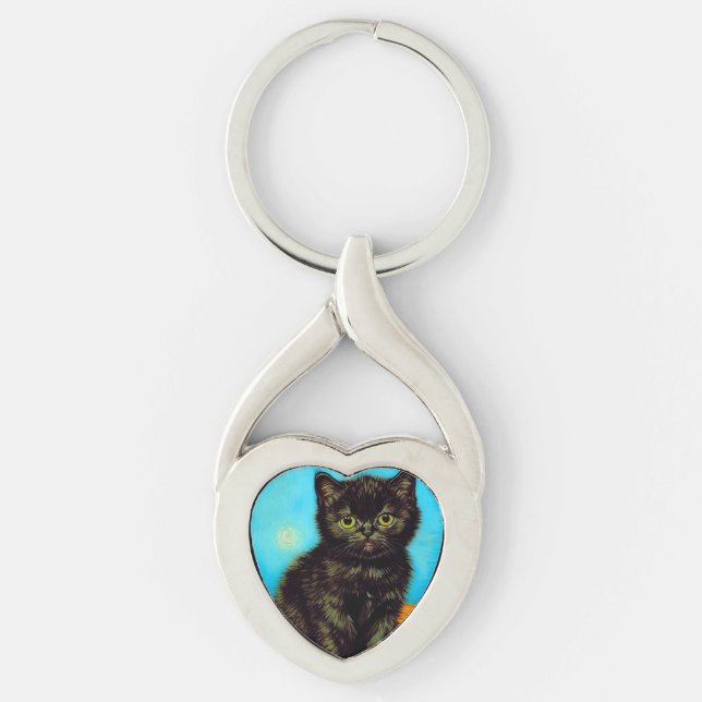 Van Gogh Style Pouting Kitten Schlüsselanhänger (Vorderseite)
