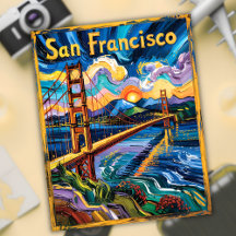 Van Gogh Style San Francisco Golden Gate Bridge