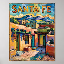 Van Gogh Style Santa Fe Travel Art mit Adobe Zuhau Poster