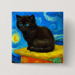 Van Gogh Style Starry Night Cat Button