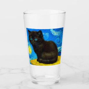 Van Gogh Style Starry Night Cat Glas
