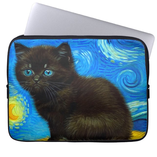 Van Gogh Style Starry Night Cat Laptopschutzhülle (Vorderseite)