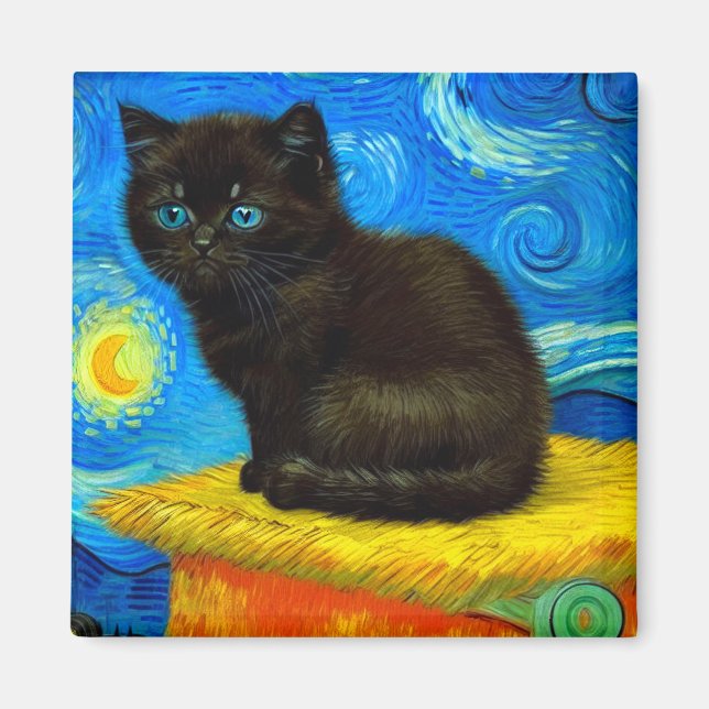 Van Gogh Style Starry Night Cat Magnet (Vorne)
