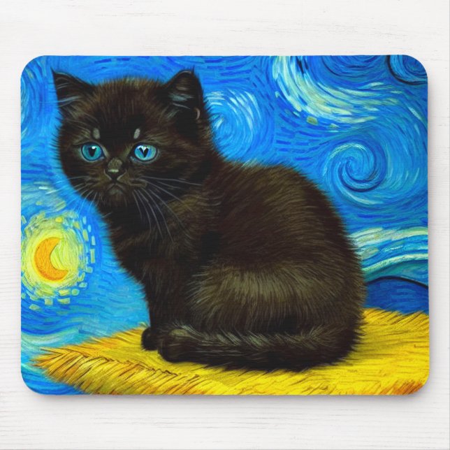 Van Gogh Style Starry Night Cat Mousepad (Vorne)