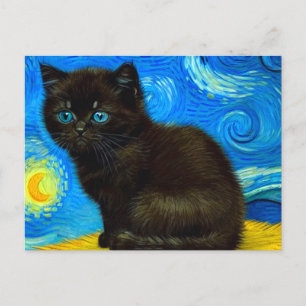Van Gogh Style Starry Night Cat Postkarte