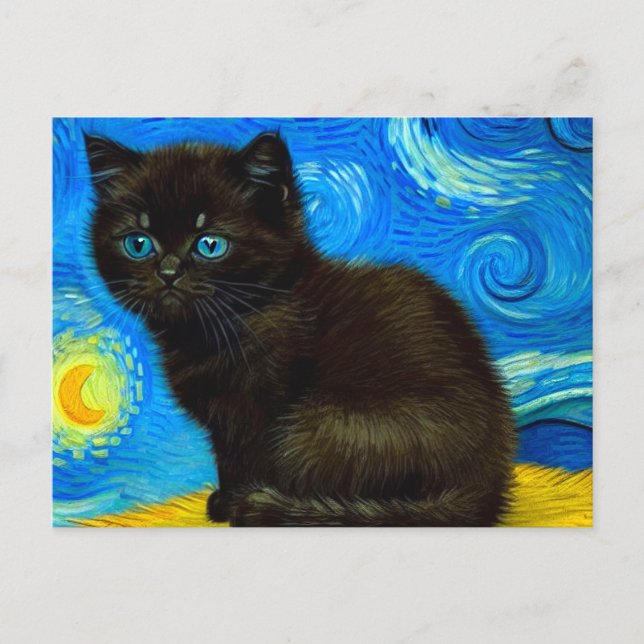 Van Gogh Style Starry Night Cat Postkarte (Vorderseite)