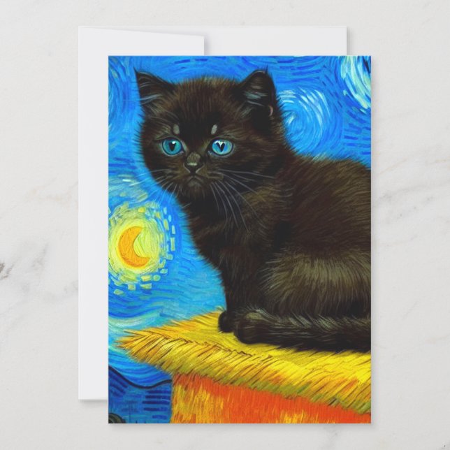 Van Gogh Style Starry Night Cat Save The Date (Vorderseite)