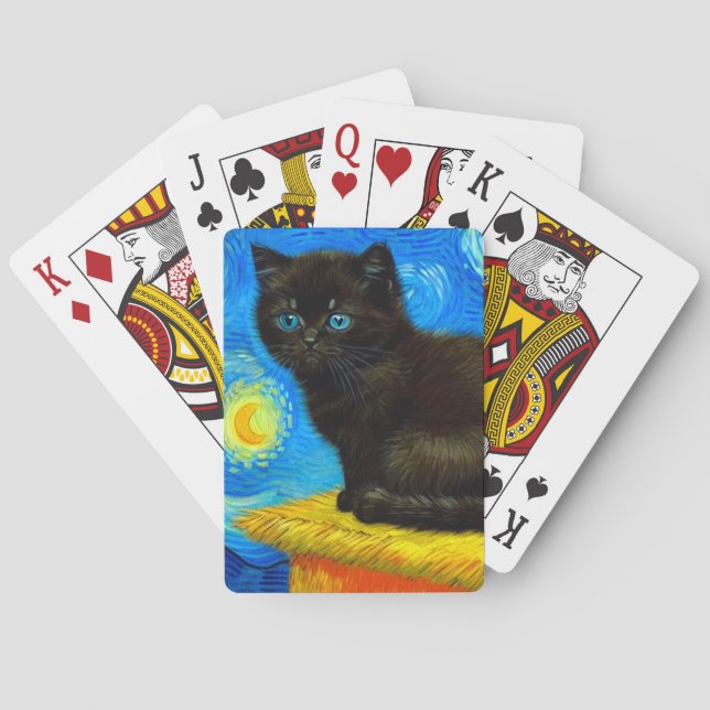 Van Gogh Style Starry Night Cat Spielkarten (Rückseite)