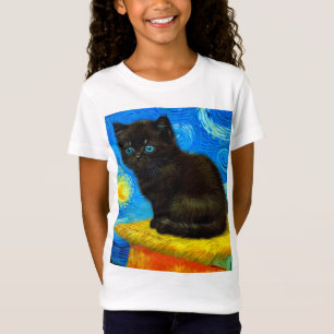 Van Gogh Style Starry Night Cat T-Shirt
