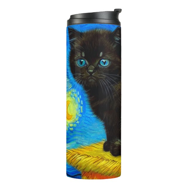 Van Gogh Style Starry Night Cat Thermosbecher (Nach links gedreht)