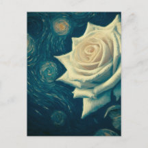 Van Gogh Style White Rose auf der Starry Night