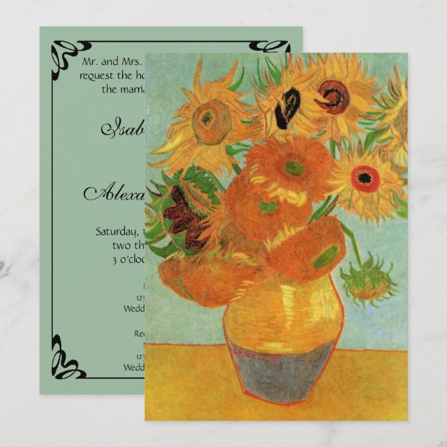 Van Gogh Sunflowers Einladung Hochzeit (Vorne/Hinten)