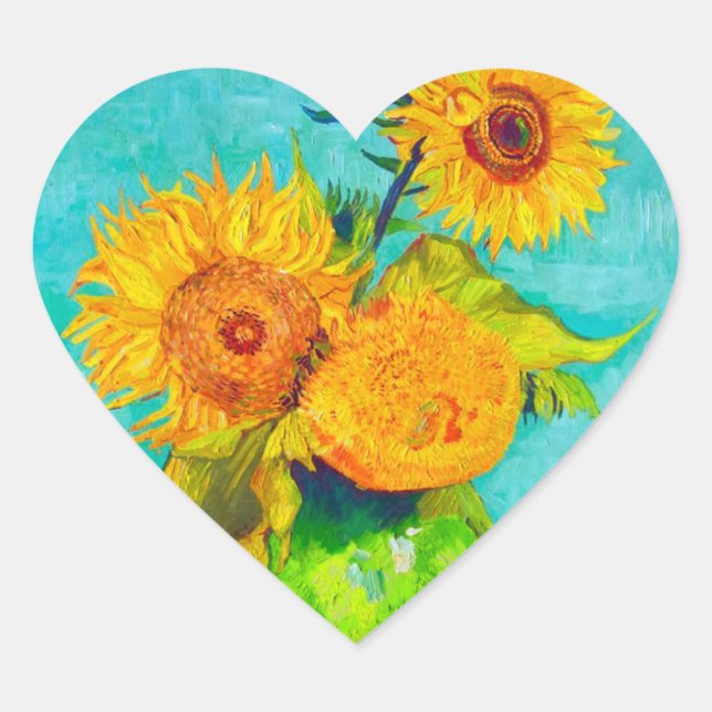 Van Gogh Sunflowers Herz-Aufkleber (Vorderseite)