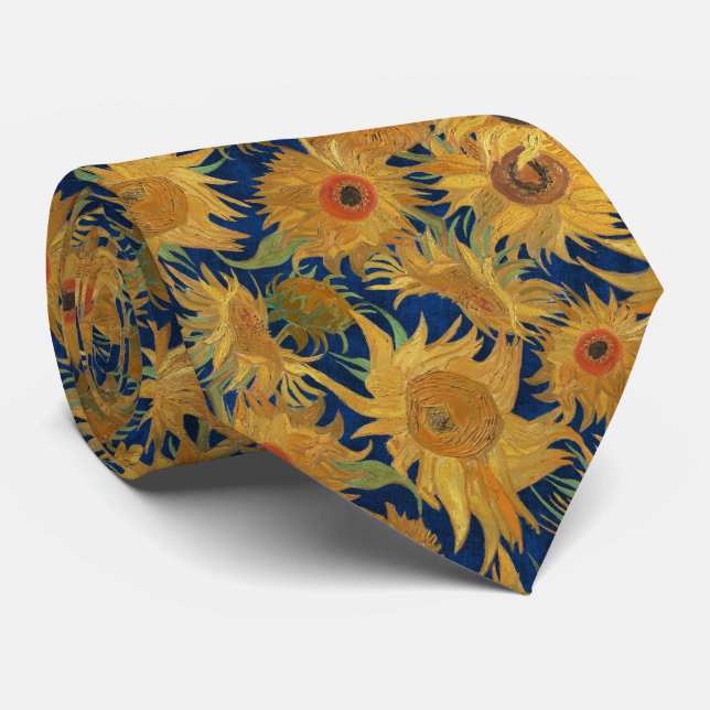 Van Gogh Sunflowers ondigo orange sage ochre Krawatte (Gerollt)