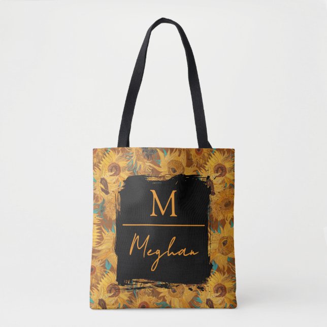 Van Gogh Sunflowers Rust Brown Monogram  Tasche (Vorderseite)