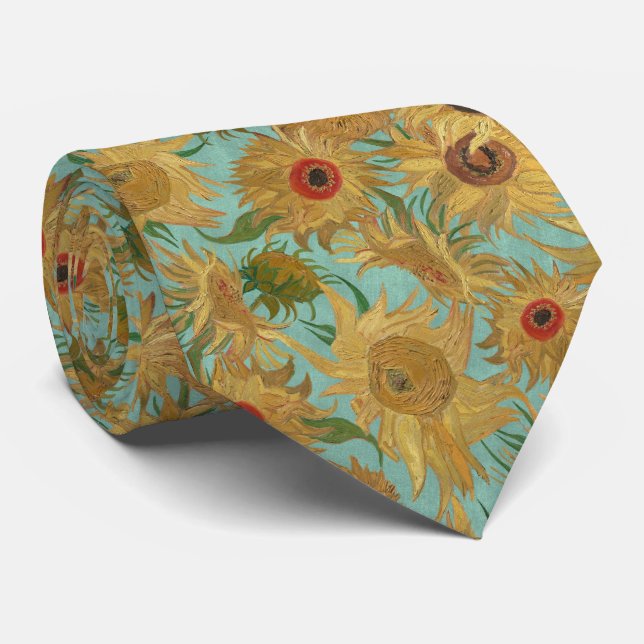 Van Gogh Sunflowers saffron yellow aqua blue Krawatte (Gerollt)