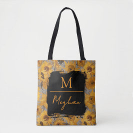 Van Gogh Sunflowers Yellow Grey Monogram  Tasche