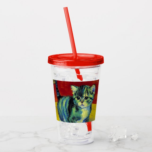 Van Gogh Tabby Cat Acryltrinkbecher (Vorderseite Ice)