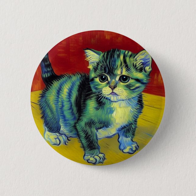 Van Gogh Tabby Cat Button (Vorderseite)