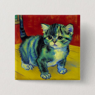 Van Gogh Tabby Cat Button