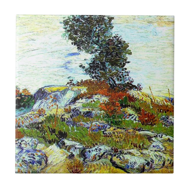 Van Gogh - The Rocks with Oak Tree, fine art Fliese (Vorderseite)