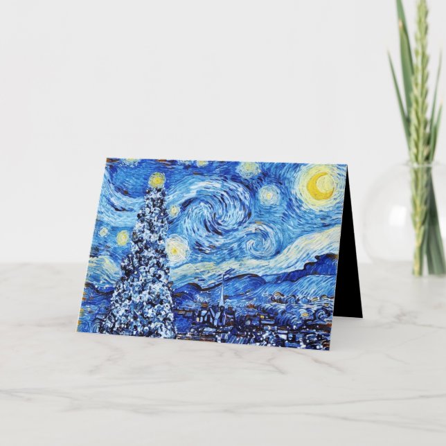 Van Gogh - The Starry Night - White Christmas Card Karte (Vorderseite)