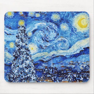 Van Gogh - The Starry Night - White Christmas Mousepad